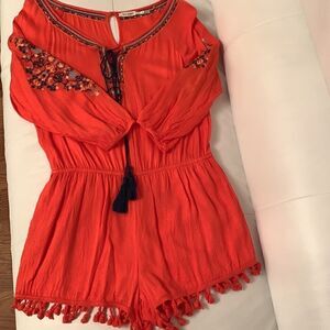 Blue Pepper Red Embroidered Romper. Size M
